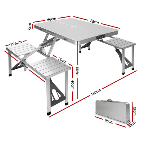 Folding Camping Table Set w/ 2 Bench Chairs Outdoor BBQ