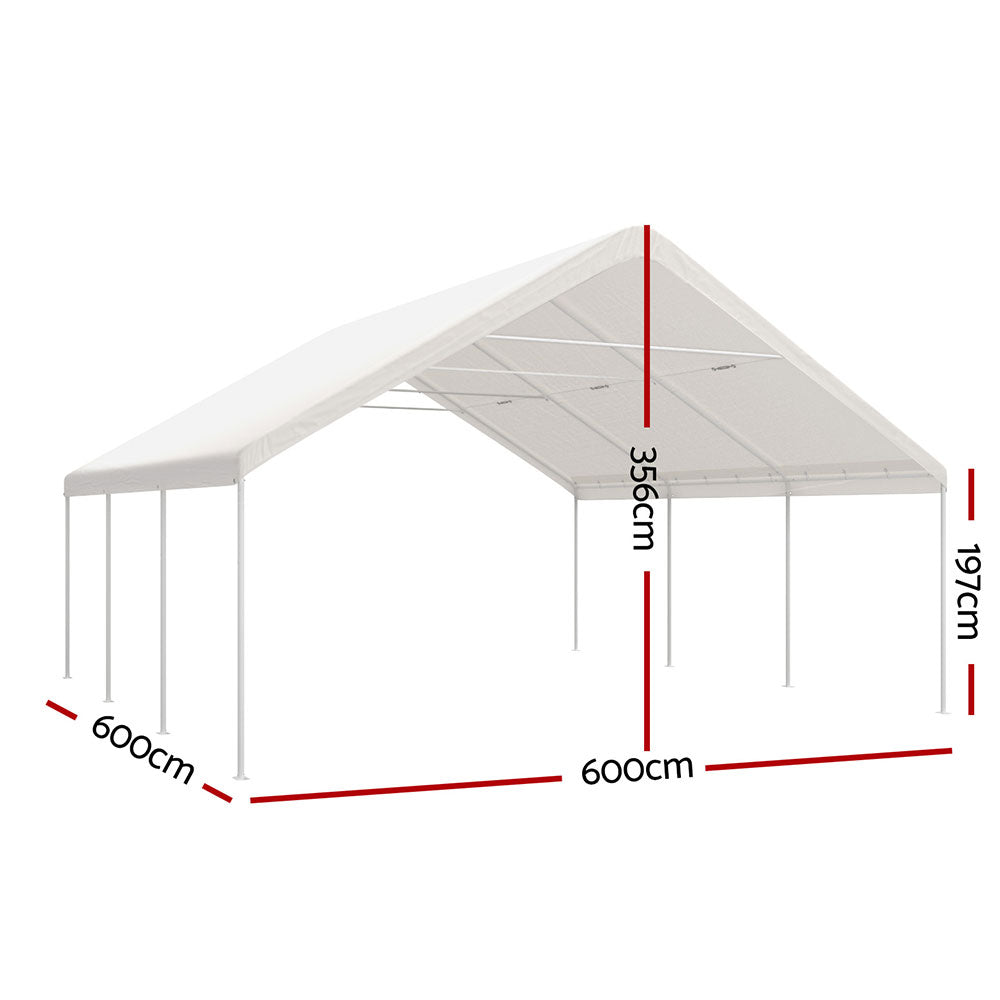 6x6m Carport Kit - Portable Steel Gazebo Garden Shelter