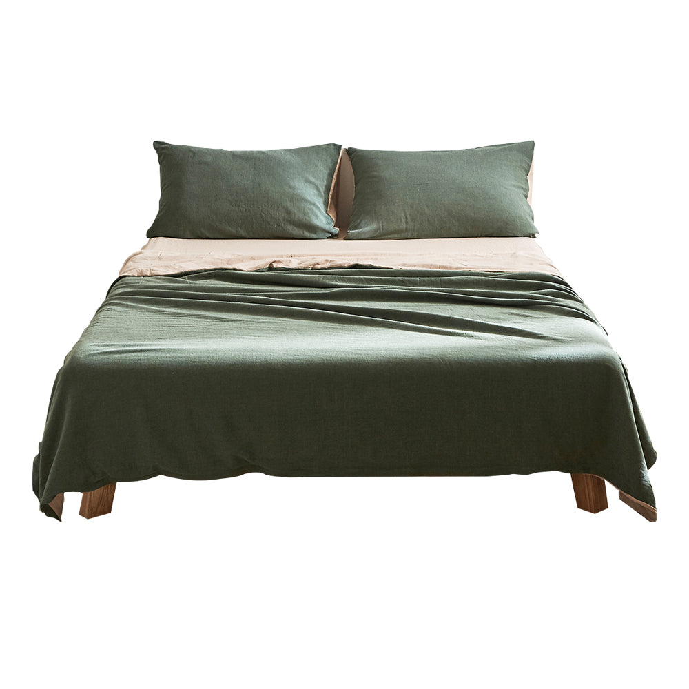 Sheet Set Cotton Sheets Queen Green Beige