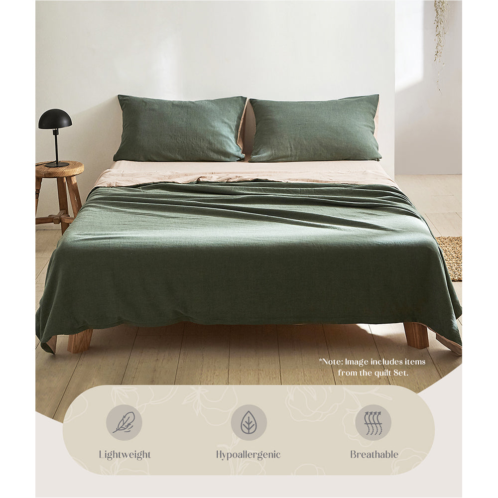 Sheet Set Cotton Sheets Queen Green Beige