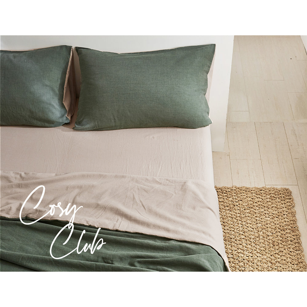 Sheet Set Cotton Sheets Queen Green Beige