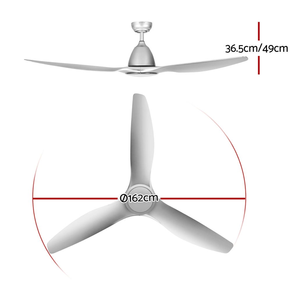 64 Inch Ceiling Fan DC Motor w/Light w/Remote - Silver