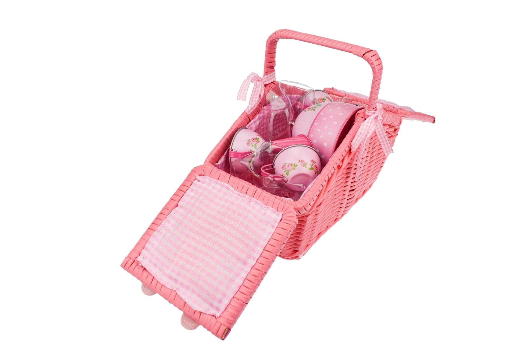 Rose Tin Tea Set In Picnic Basket 18Pcs