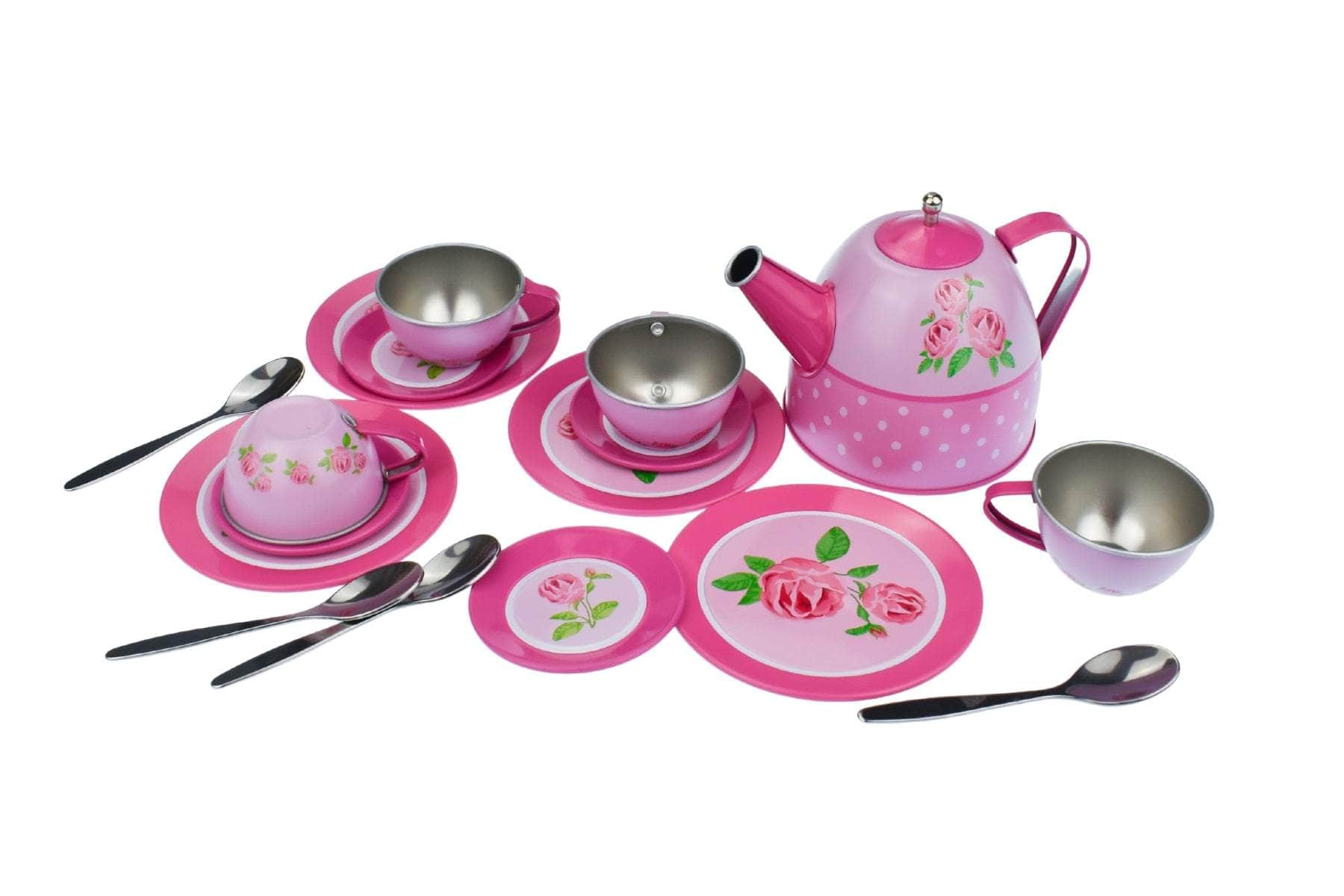 Rose Tin Tea Set In Picnic Basket 18Pcs