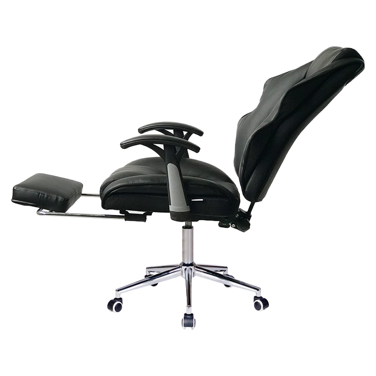 Leather High Back Reclining Executive Office Chair w/ Stool Black