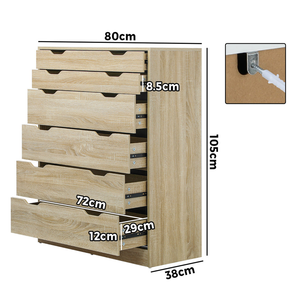 Stylish and Functional: Wooden 6-Drawer Chest of Drawers for Clothes Storage