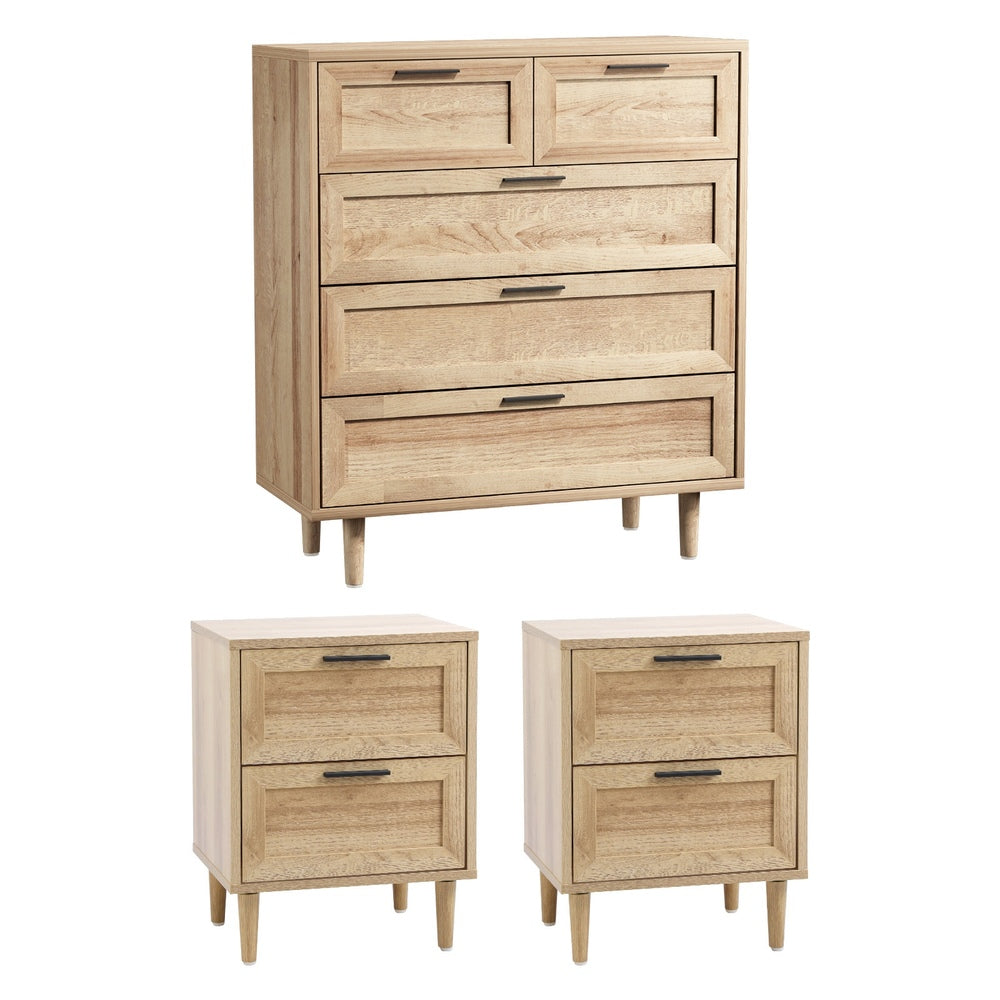 5 Chest of Drawers and 2 Bedside Tables Bedroom Set Natural