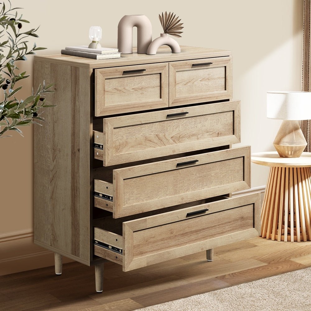 5 Chest of Drawers and 2 Bedside Tables Bedroom Set Natural