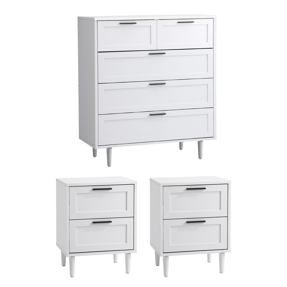 5 Chest of Drawers and 2 Bedside Tables Bedroom Set White