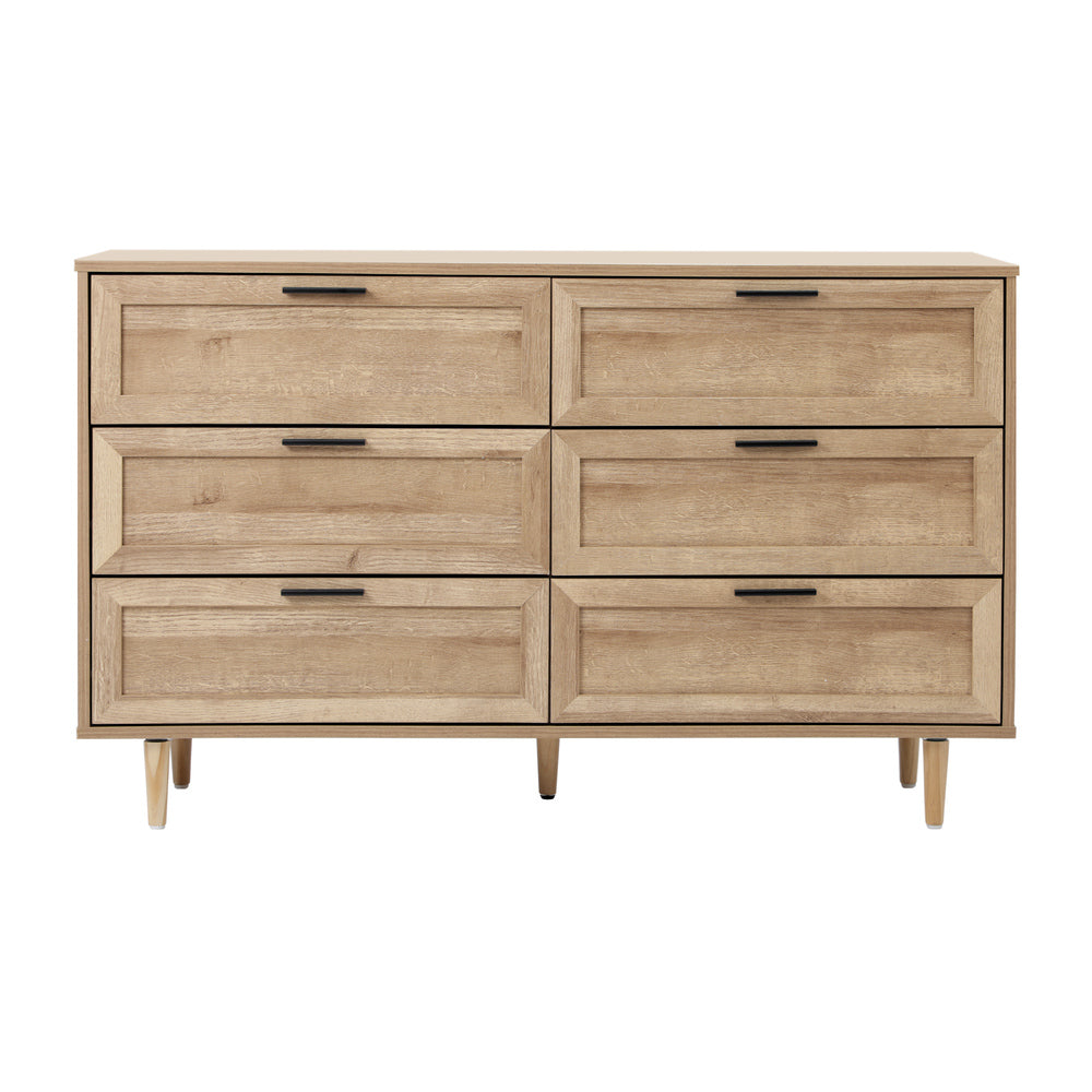 6 Chest of Drawers and 2 Bedside Tables Bedroom Set Natural