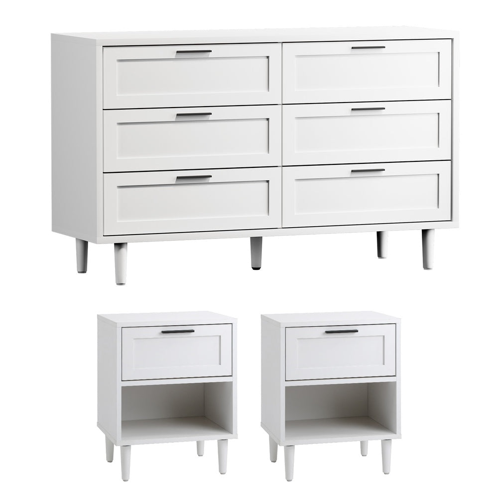 Bedroom Set 6 Chest of Drawers and 2 Bedside Tables White