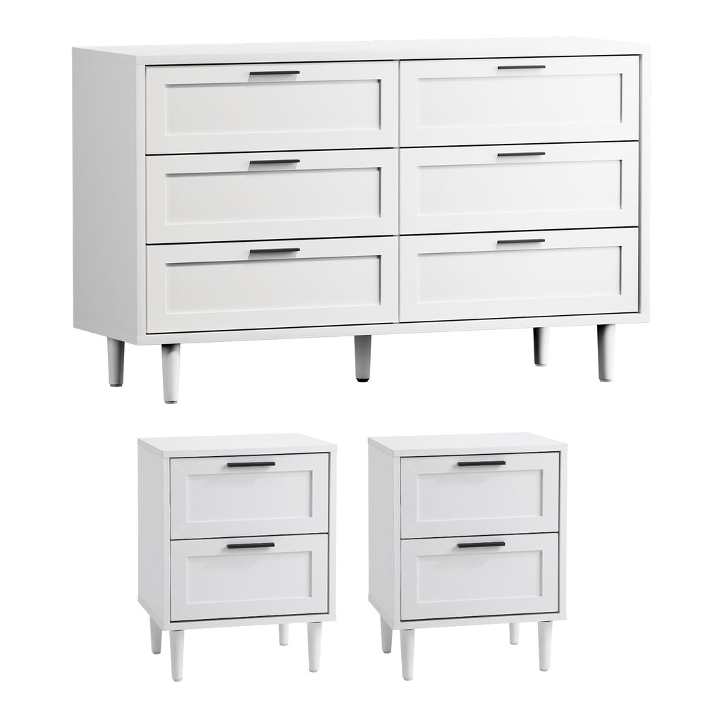 6 Chest of Drawers and 2 Bedside Tables Bedroom Set White