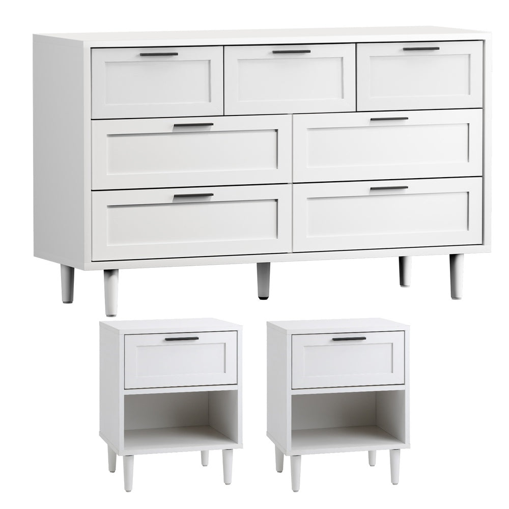 Bedroom Set 7 Chest of Drawers and 2 Bedside Tables White