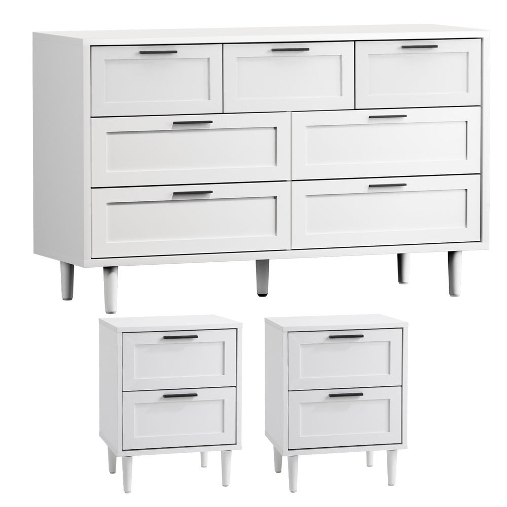 7 Chest of Drawers and 2 Bedside Tables Bedroom Set White