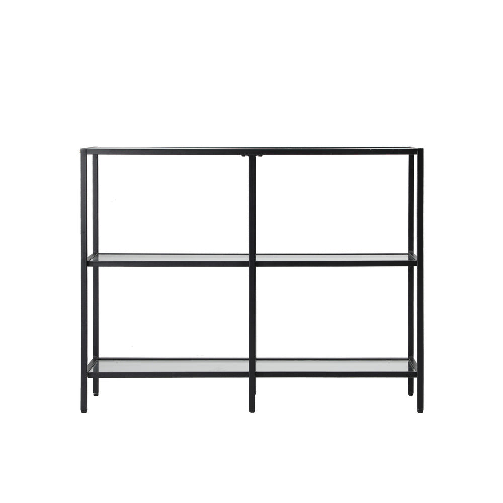 Console Table Tempered Glass 4 Shelves Black