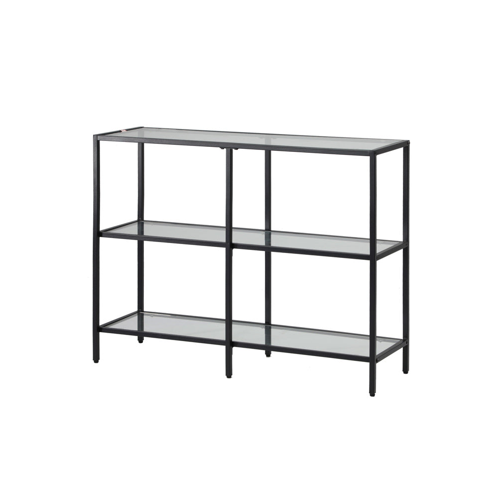 Console Table Tempered Glass 3 Shelves Black