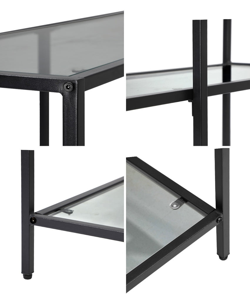 Console Table Tempered Glass 3 Shelves Black