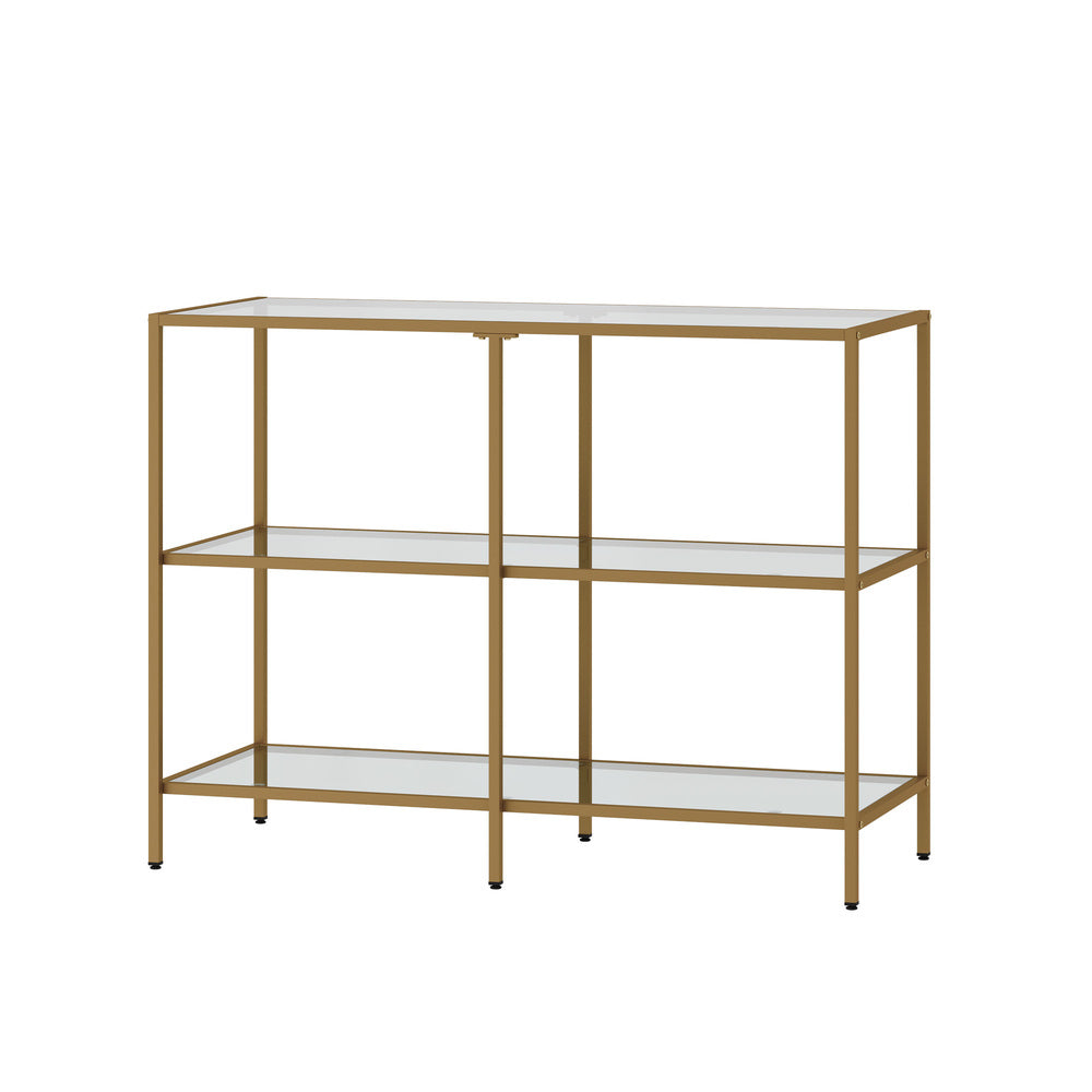 Console Table Tempered Glass 3 Shelves Gold