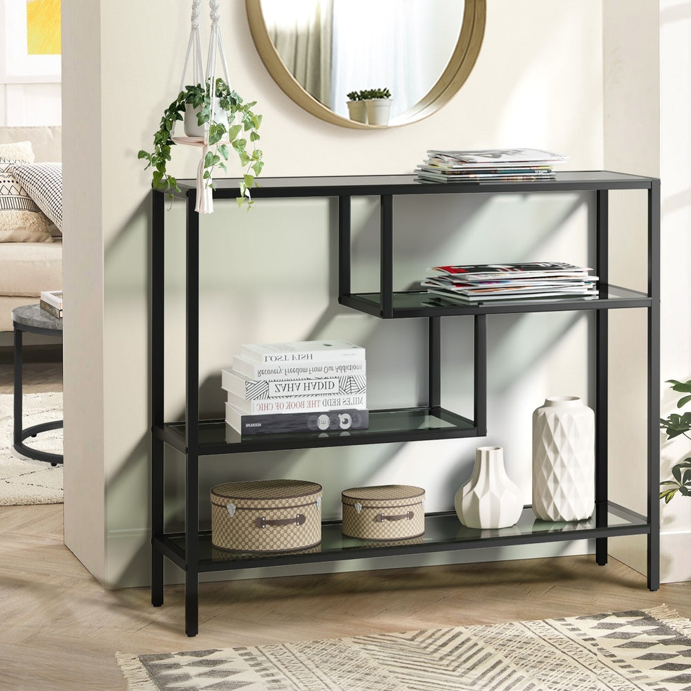 Console Table Tempered Glass 3/4 Shelves Black/Gold