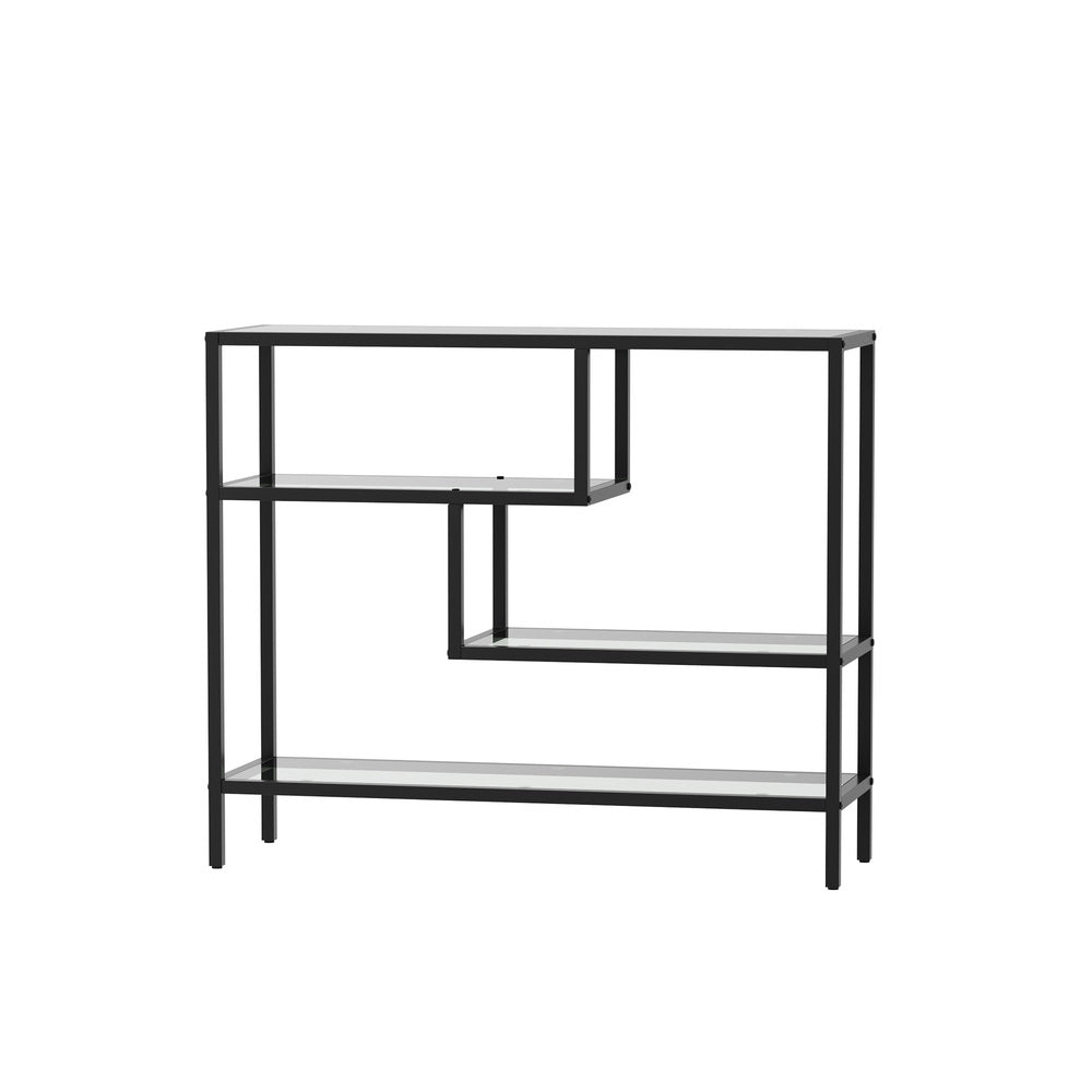 Console Table Tempered Glass 4 Shelves Black