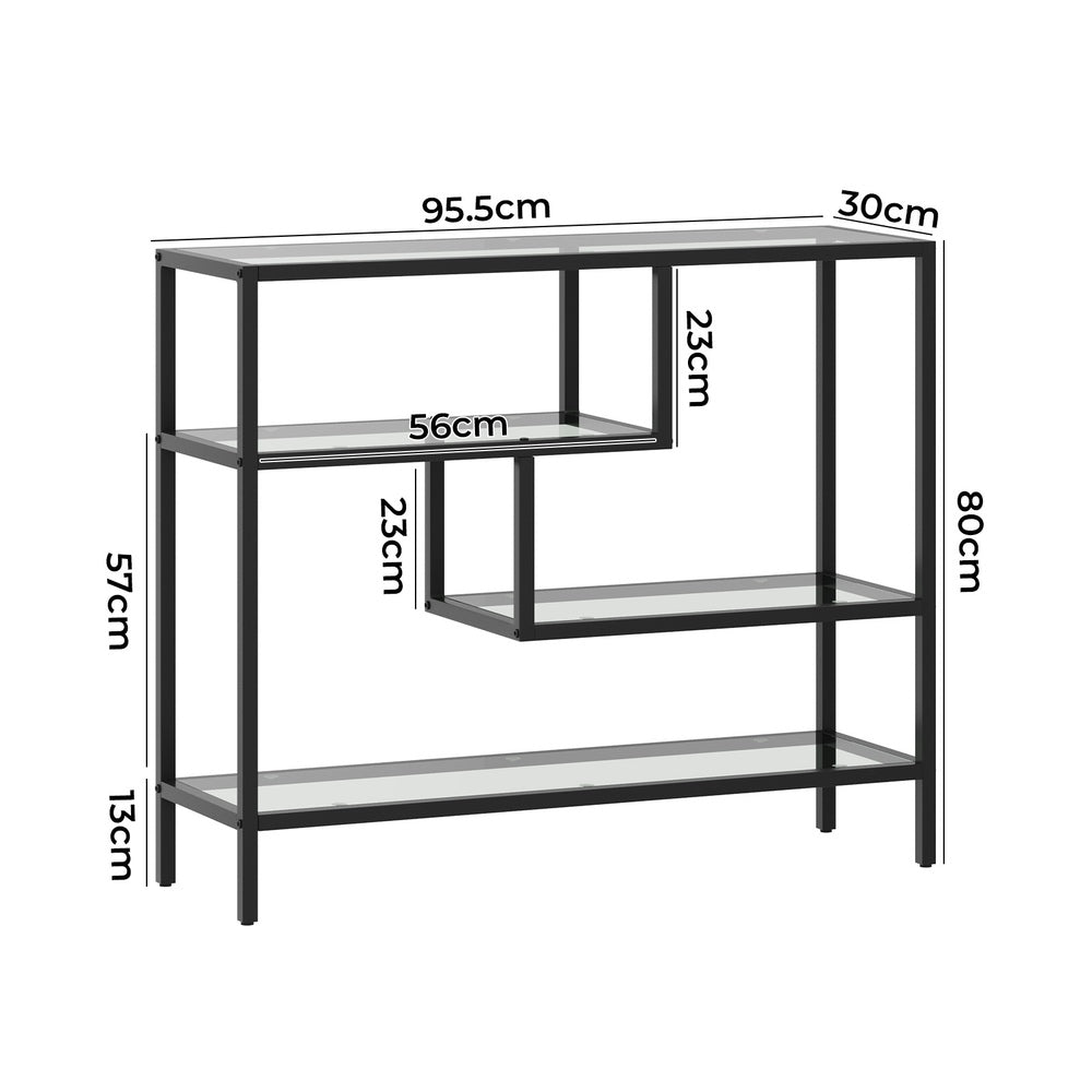 Console Table Tempered Glass 4 Shelves Black