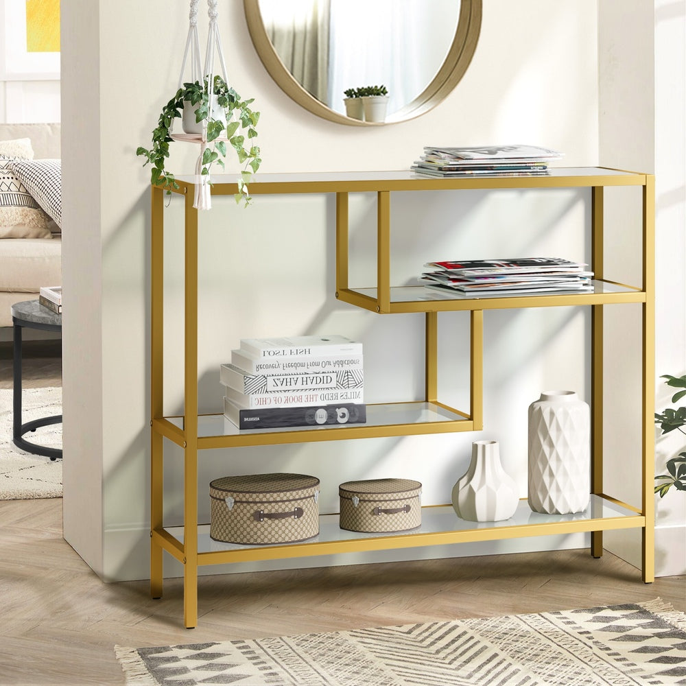 Console Table Tempered Glass 3/4 Shelves Black/Gold