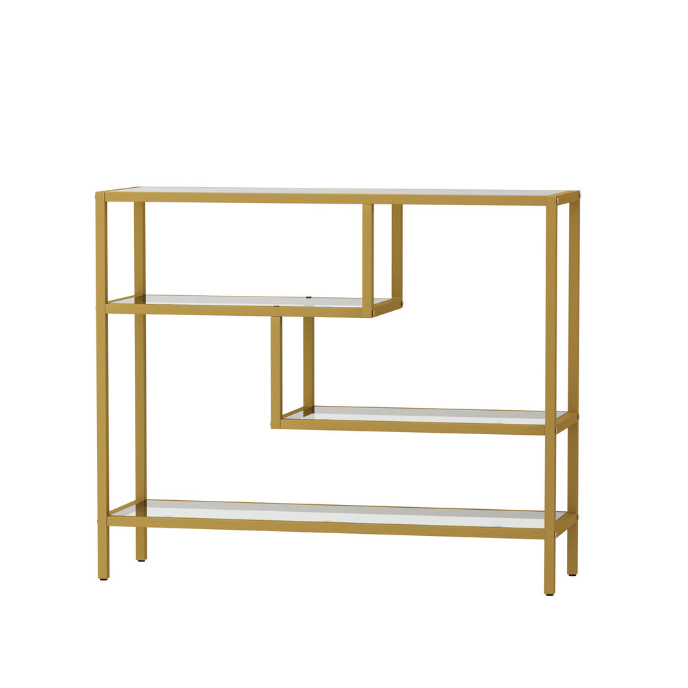 Console Table Tempered Glass 4 Shelves Gold