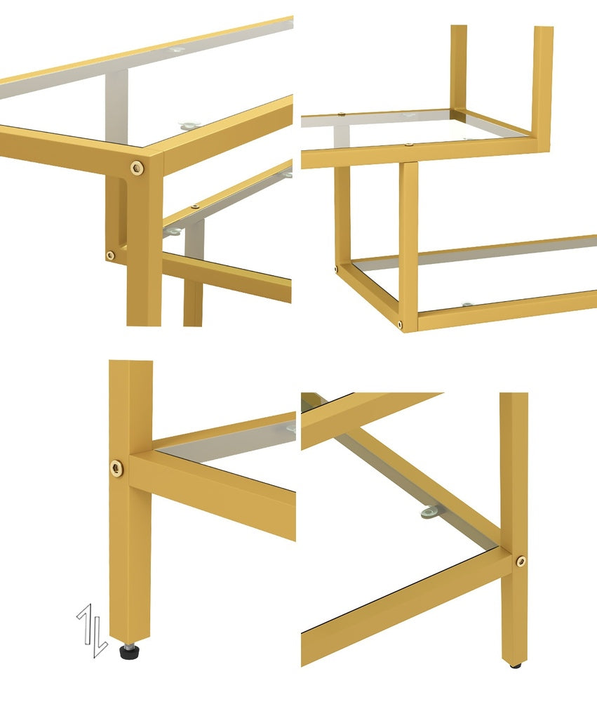 Console Table Tempered Glass 4 Shelves Gold