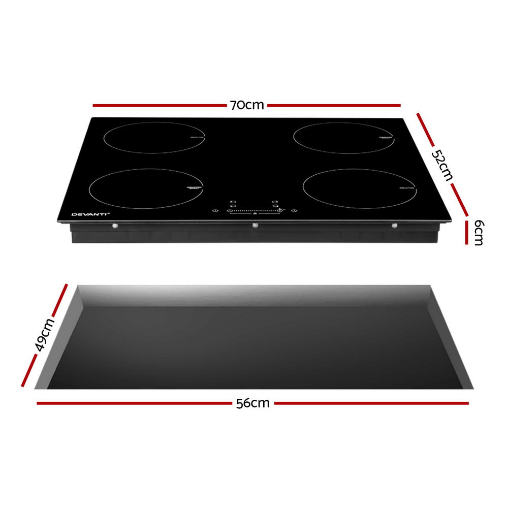 Electric Induction Cooktop 70cm Ceramic 4 Zones Stove Cook Top