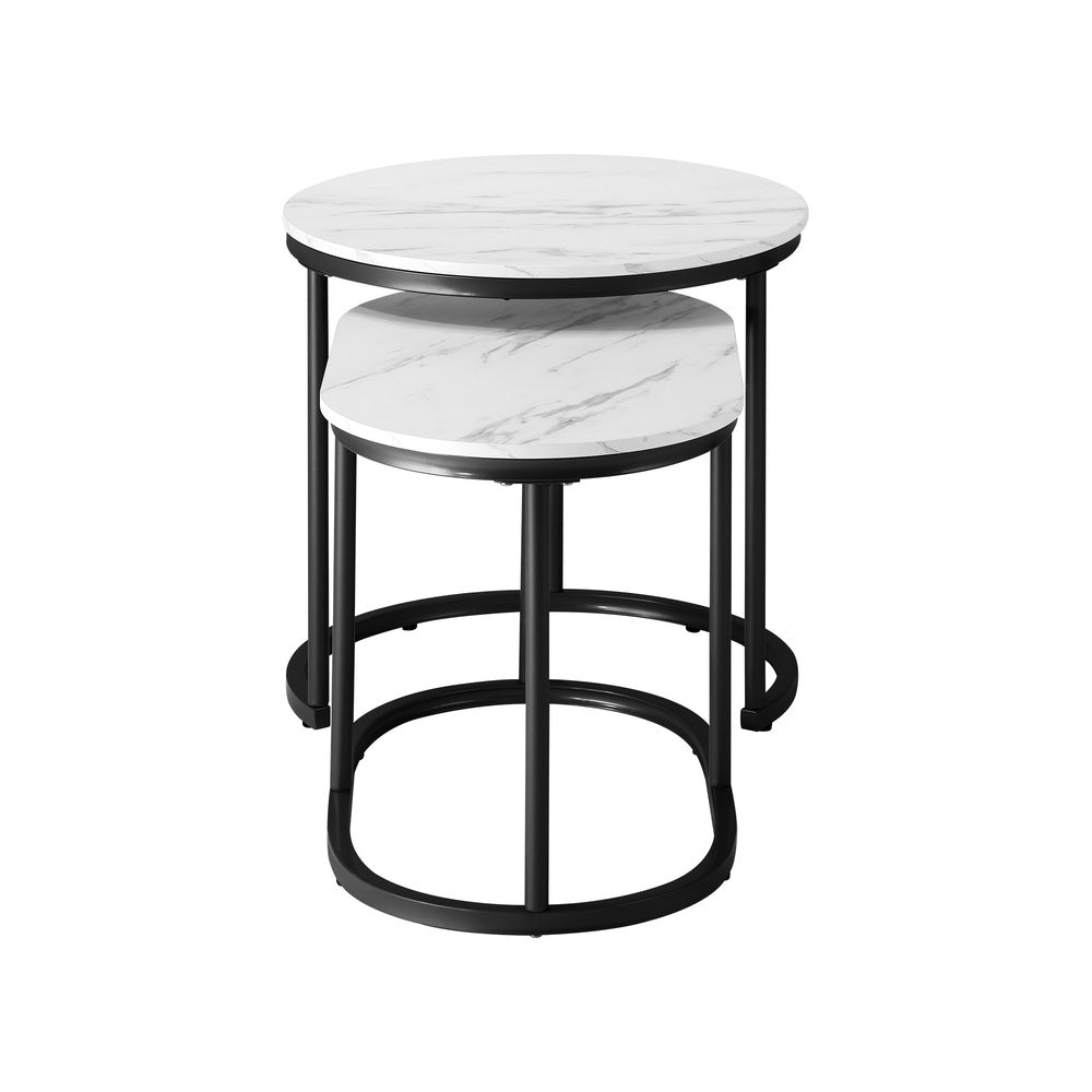 Set of 2 Coffee Table Round Oval Marble Nesting Side End Table