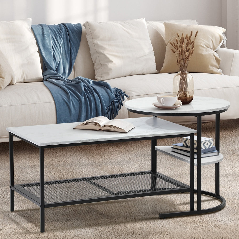 Nesting Coffee Table Set of 2 Detachable Marble