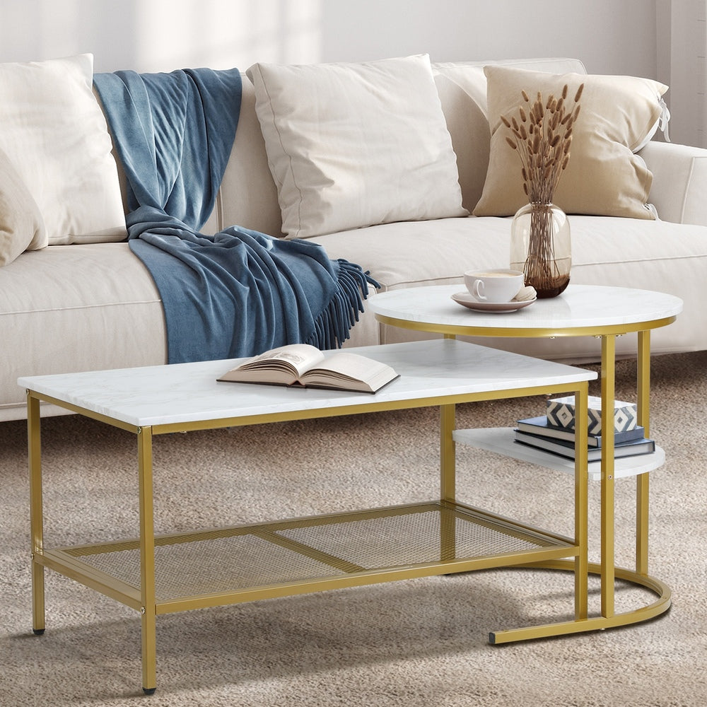 Nesting Coffee Table Set of 2 Detachable Marble Top