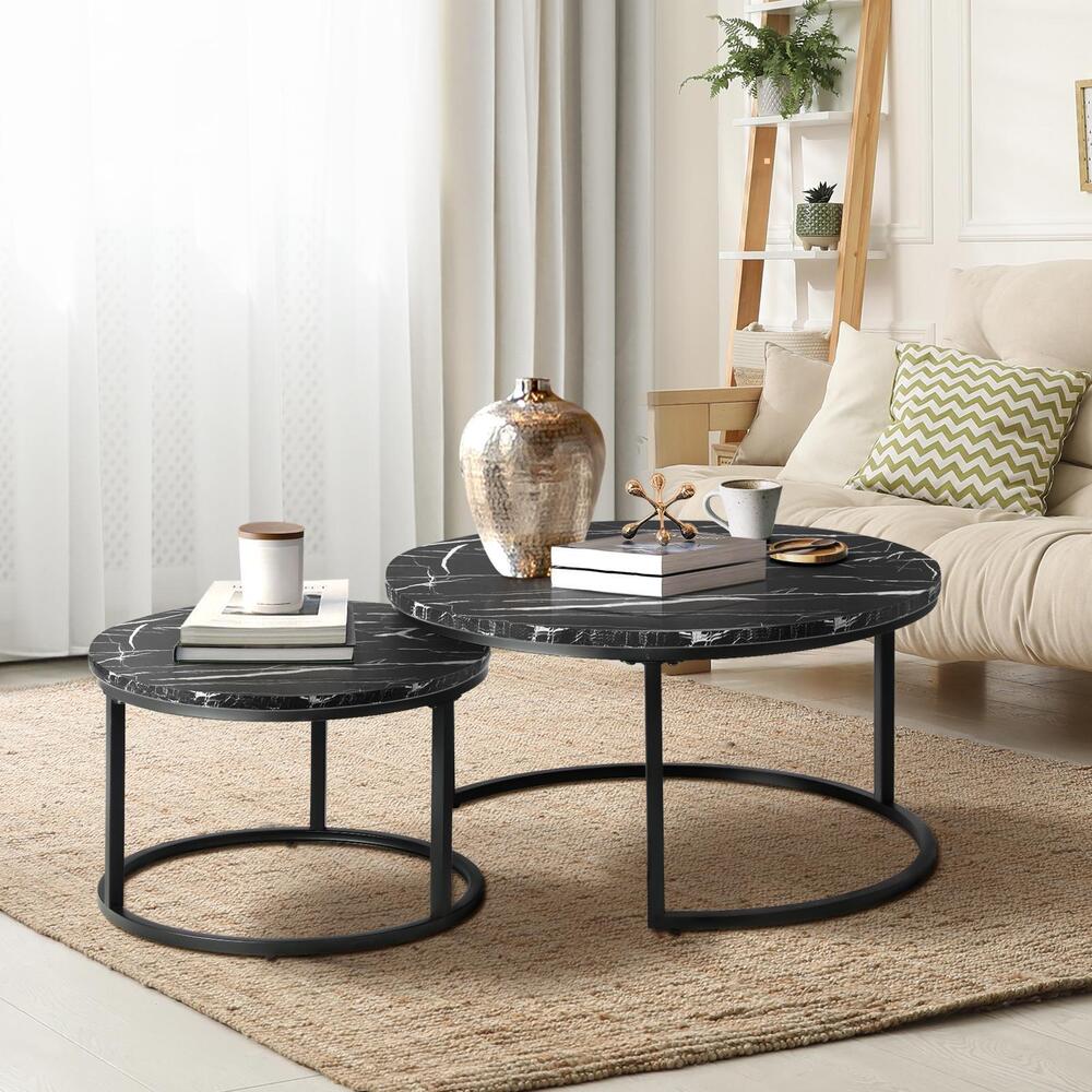 Set of 2 Coffee Table Round Nesting Side End Table