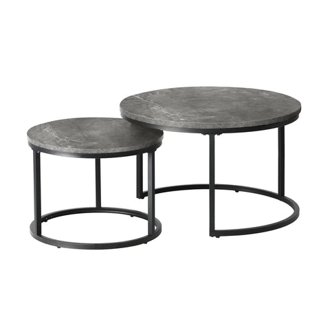 Set of 2 Coffee Table Round Marble Nesting Side End Table Furniture