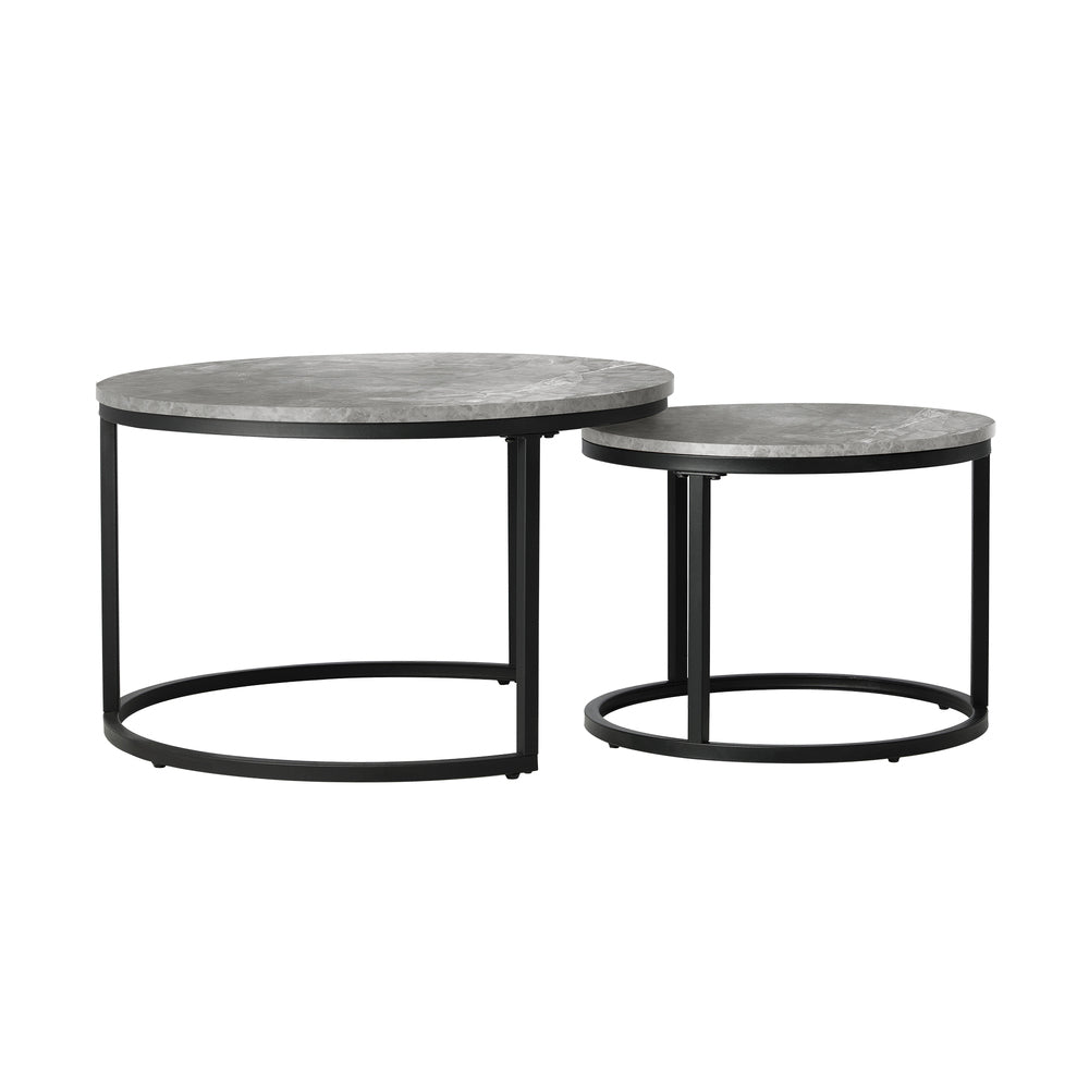 Set of 2 Coffee Table Round Marble Nesting Side End Table Furniture