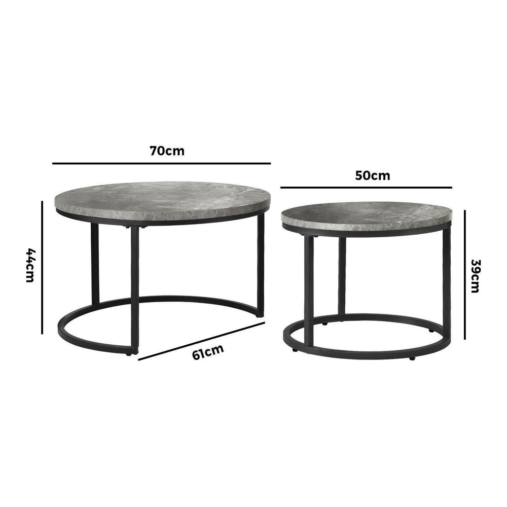 Set of 2 Coffee Table Round Marble Nesting Side End Table Furniture