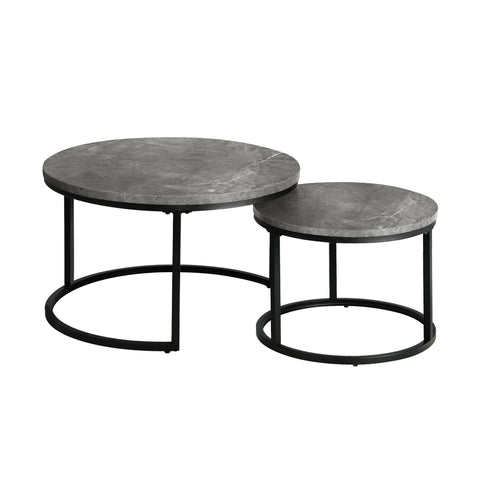 Set of 2 Coffee Table Round Marble Nesting Side End Table Furniture