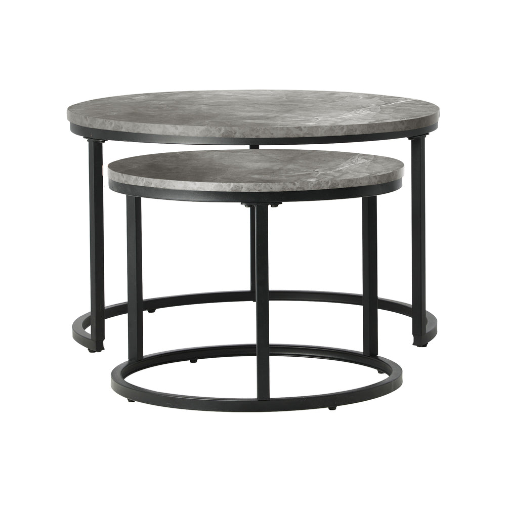 Set of 2 Coffee Table Round Marble Nesting Side End Table Furniture