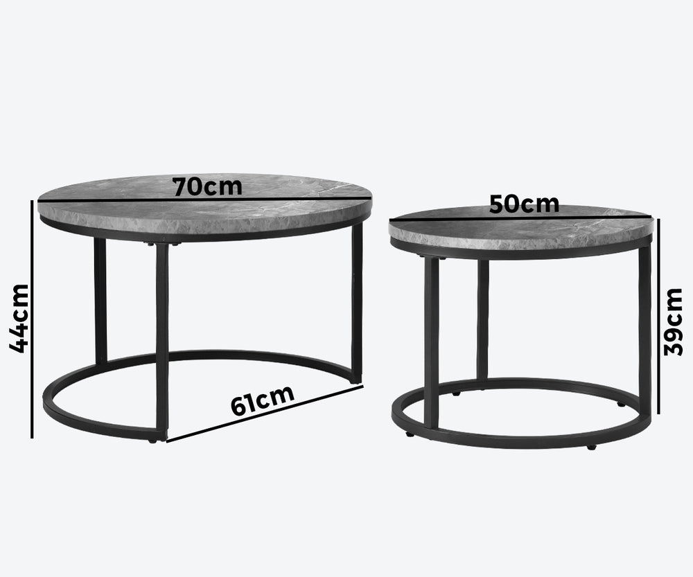 Set of 2 Coffee Table Round Marble Nesting Side End Table Furniture