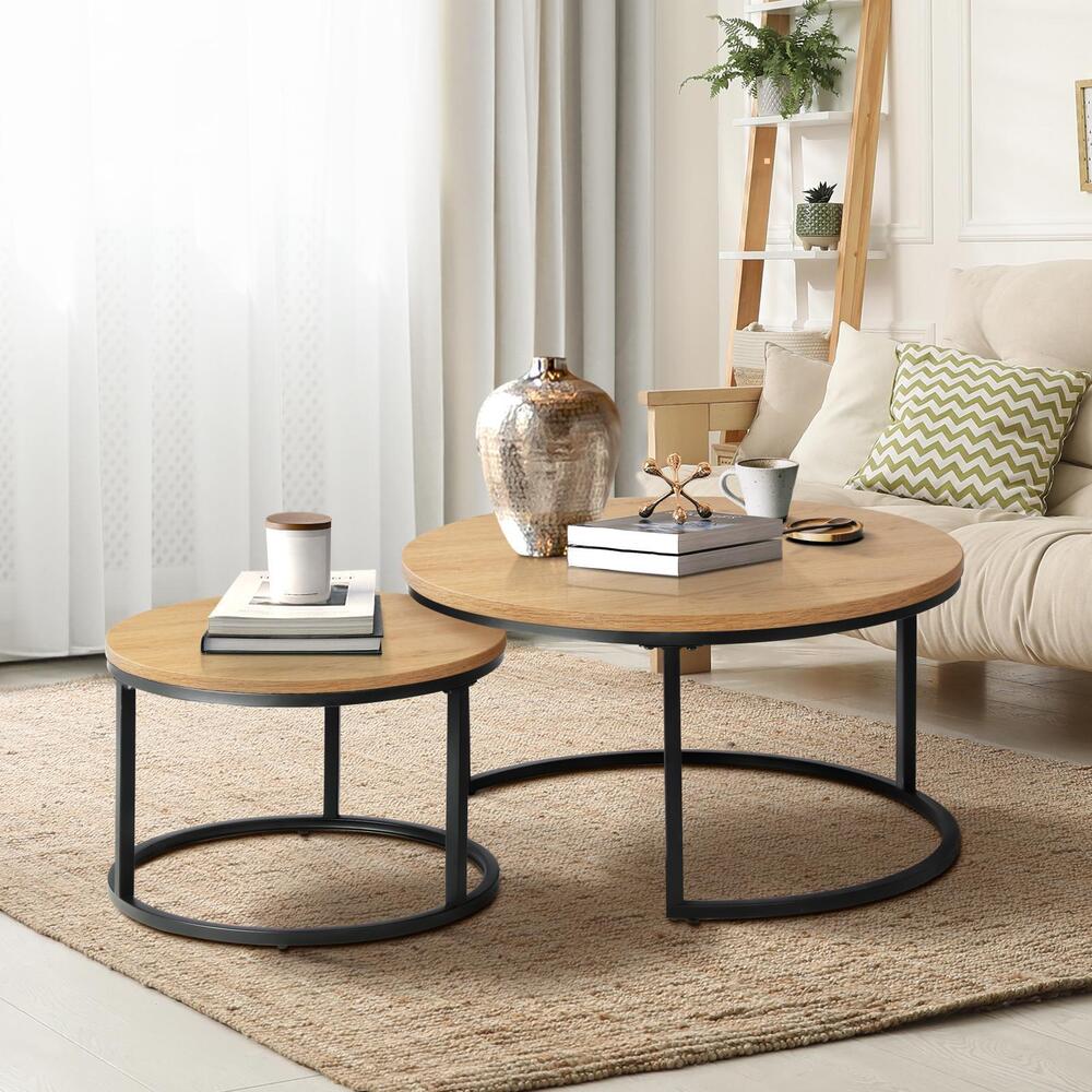 Set of 2 Coffee Table Round Nesting Side End Table