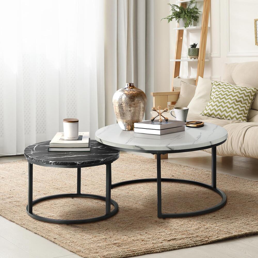 Set of 2 Coffee Table Round Nesting Side End Table