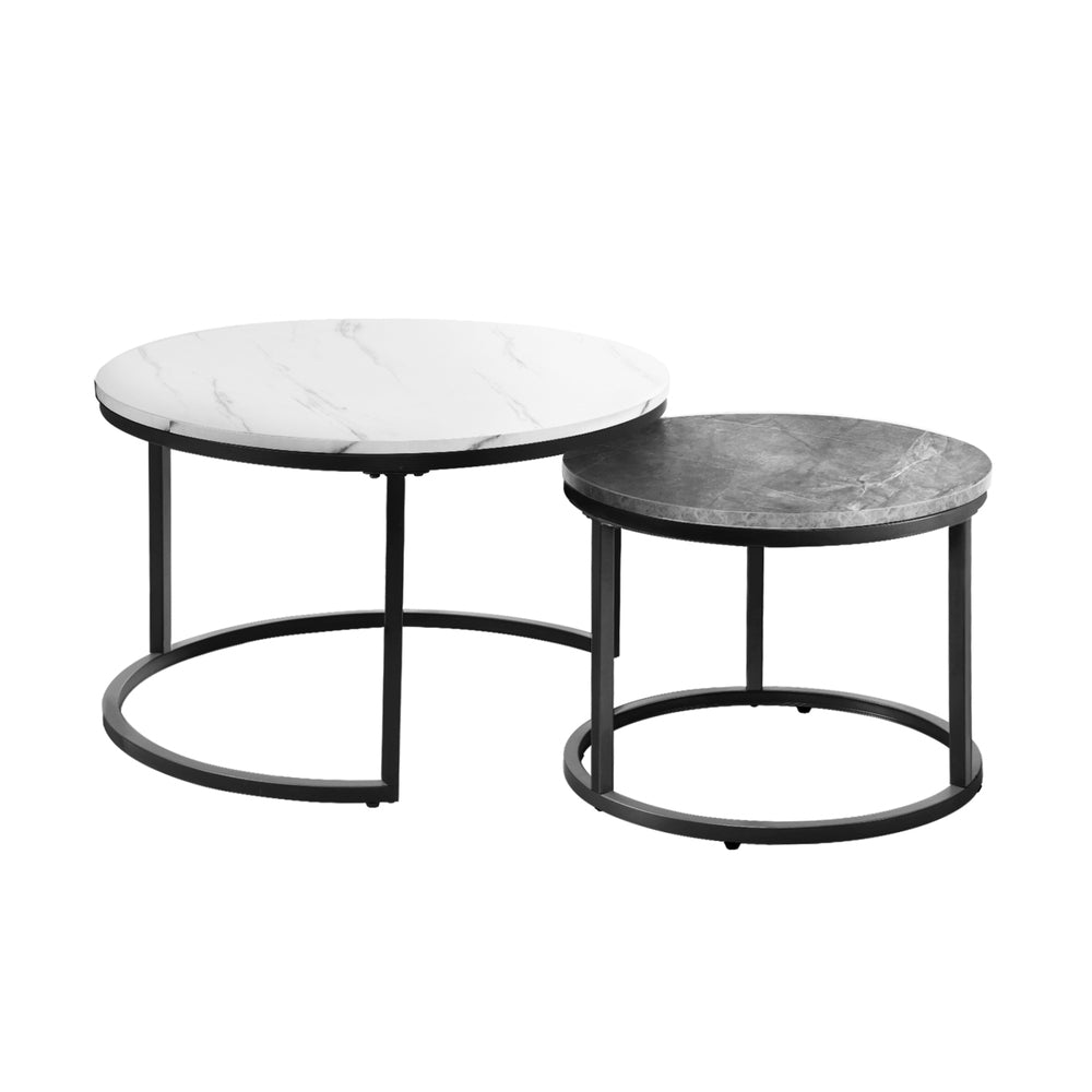 Set of 2 Coffee Table Round Nesting Side End Table