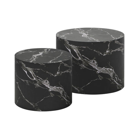 Round Coffee Table Set of 2 Marble Effect Black