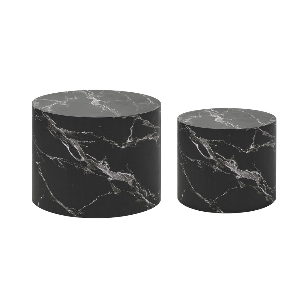 Round Coffee Table Set of 2 Marble Effect Black