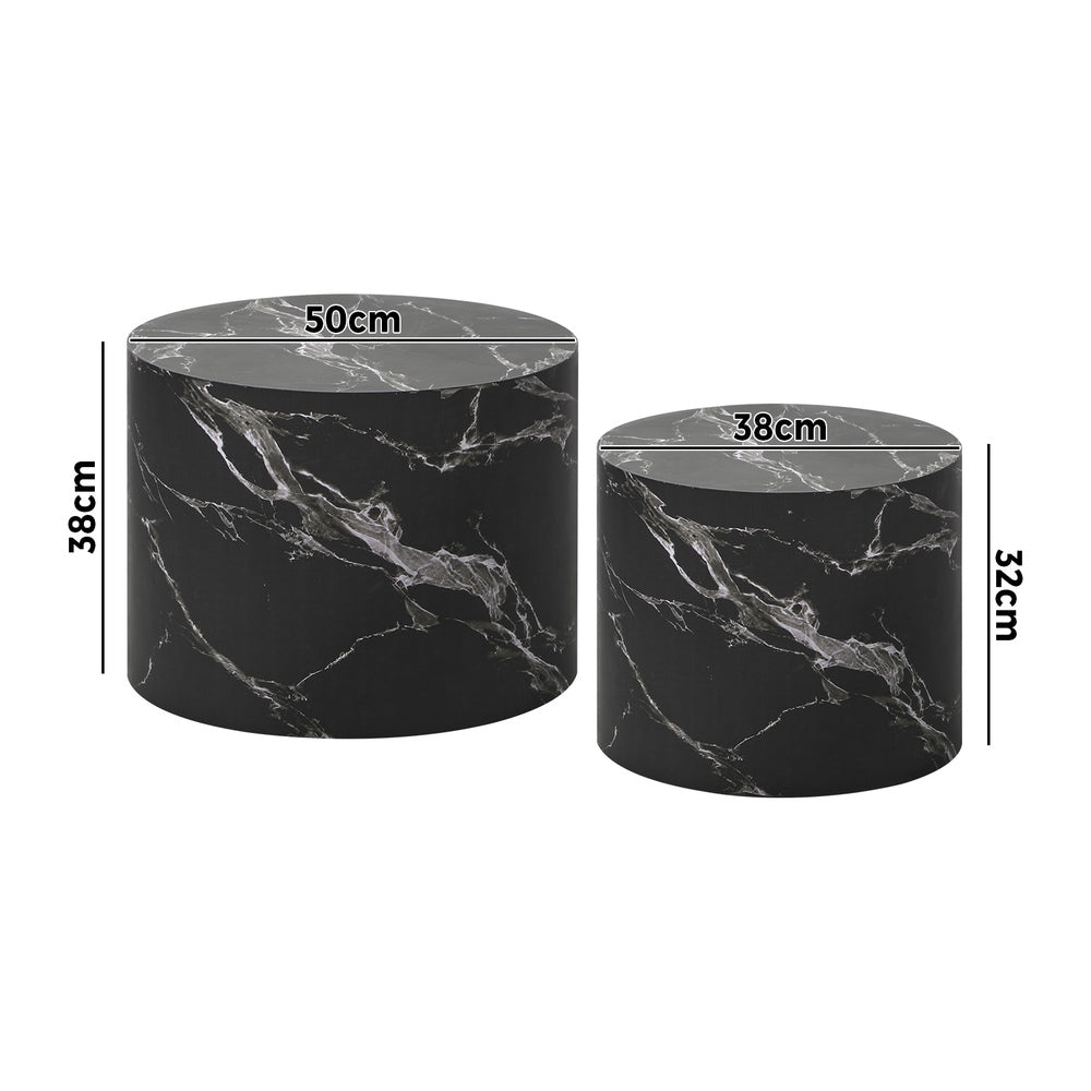 Round Coffee Table Set of 2 Marble Effect White