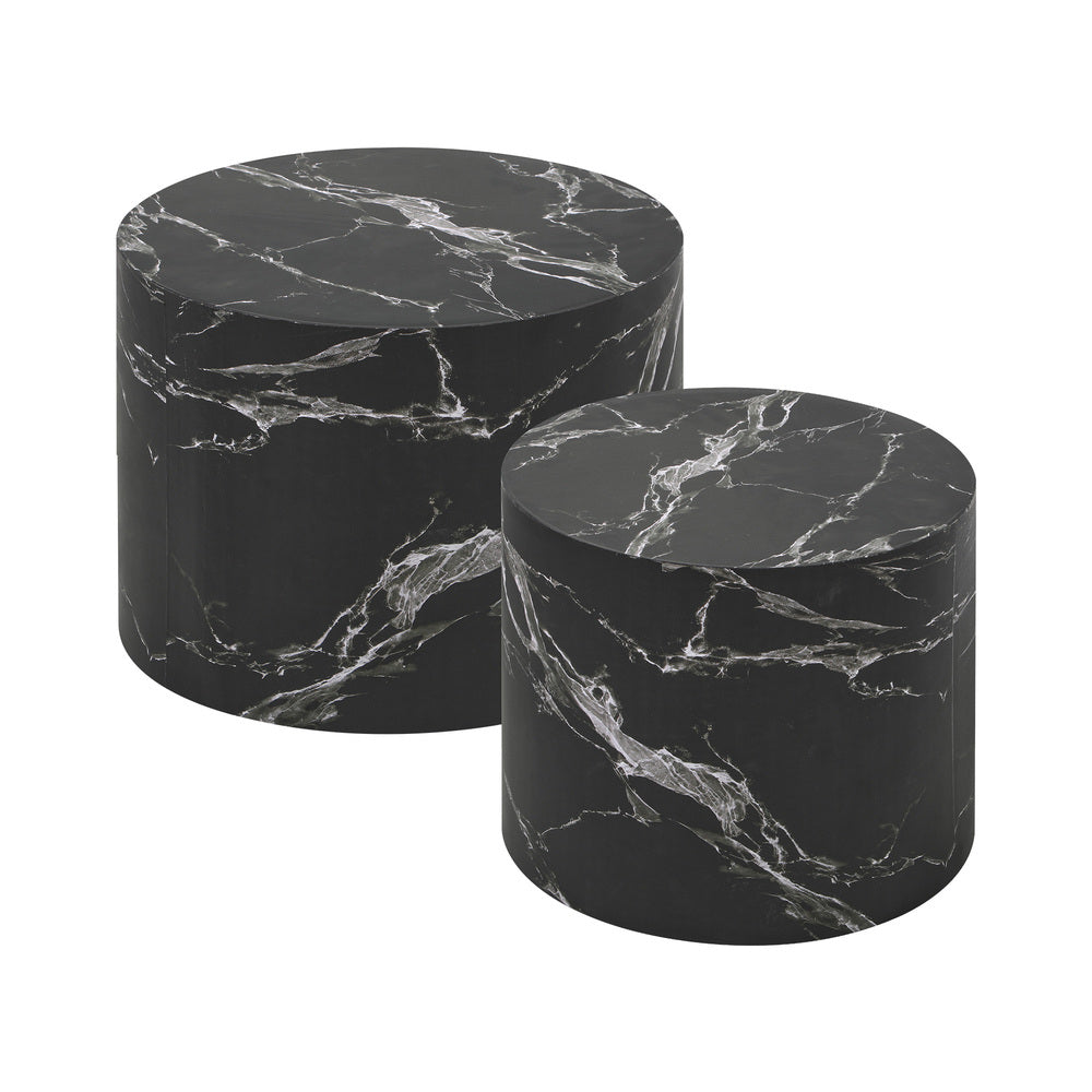 Round Coffee Table Set of 2 Marble Effect White