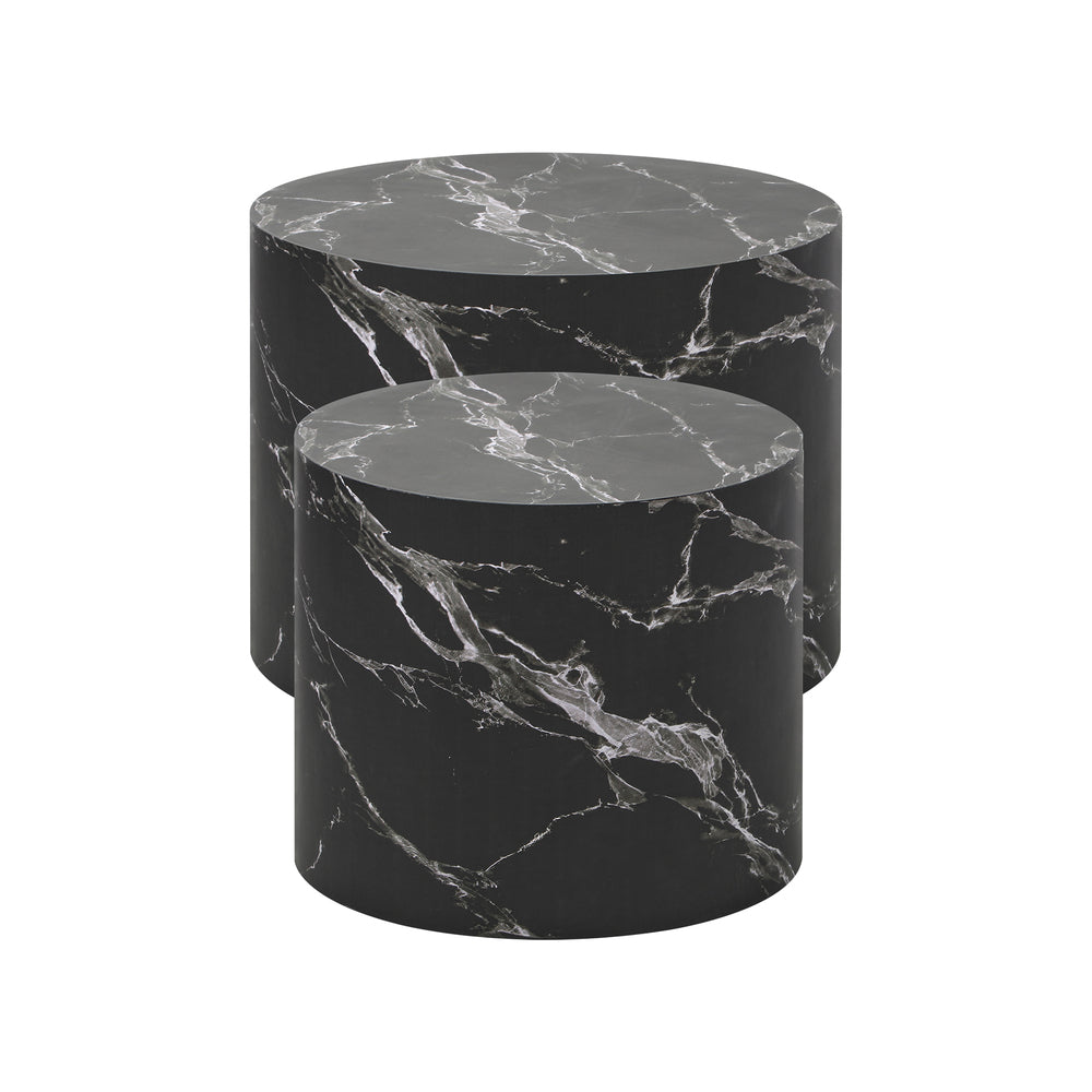 Round Coffee Table Set of 2 Marble Effect White