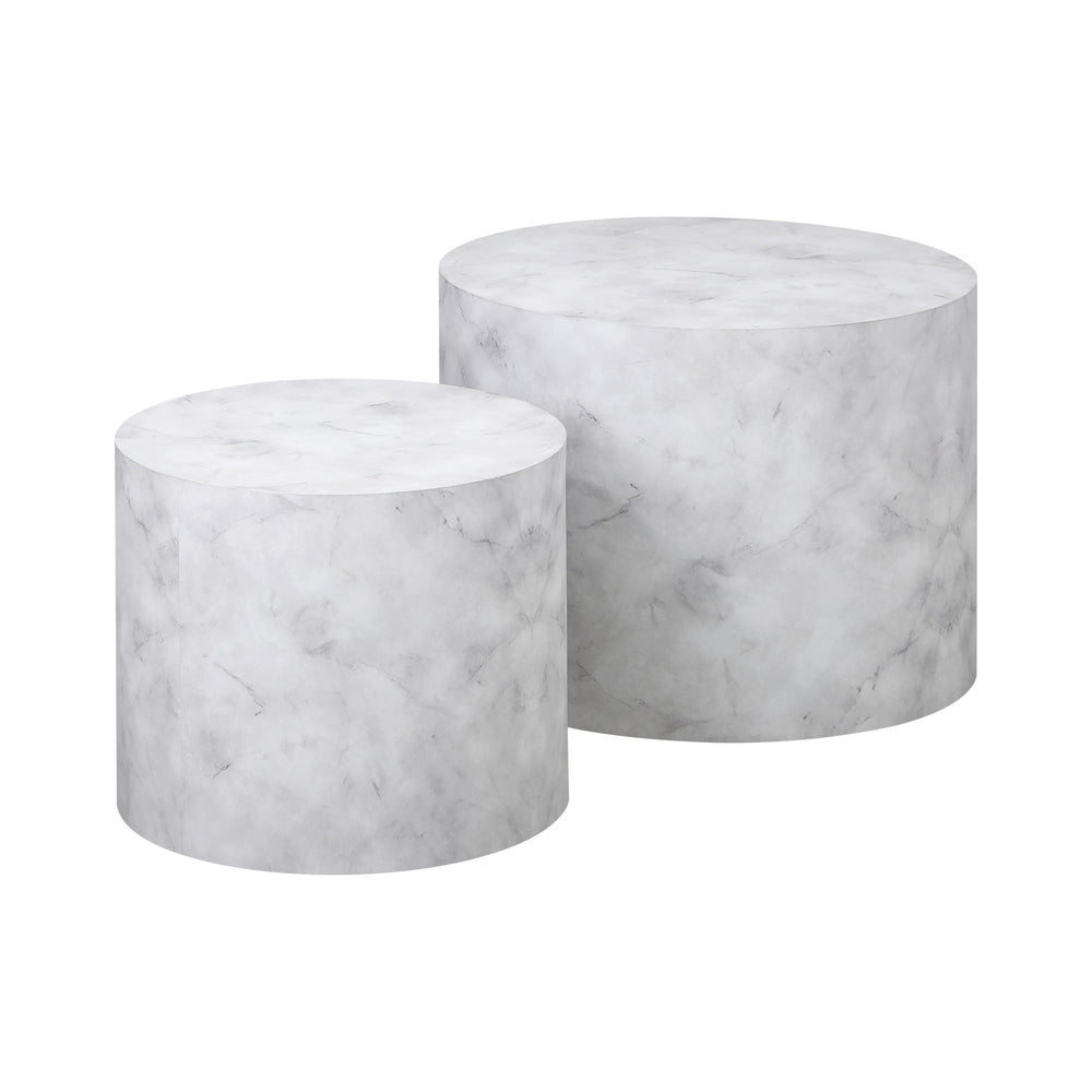 Round Coffee Table Set of 2 Marble Effect White