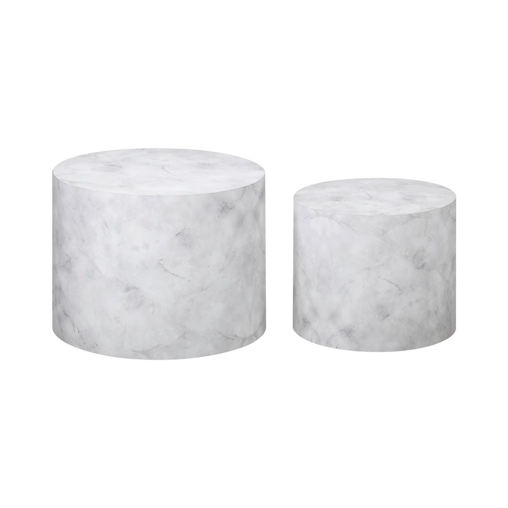 Round Coffee Table Set of 2 Marble Effect Black