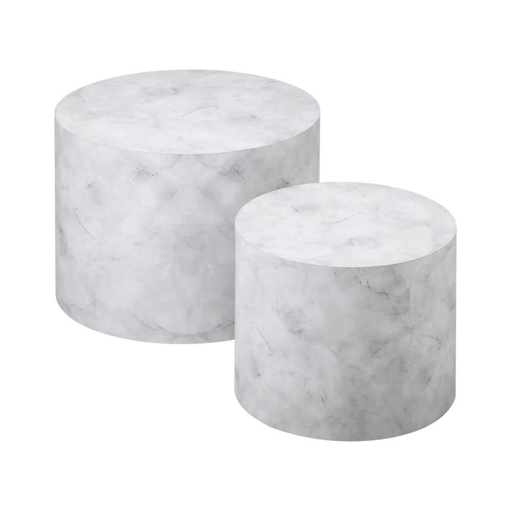 Round Coffee Table Set of 2 Marble Effect Black